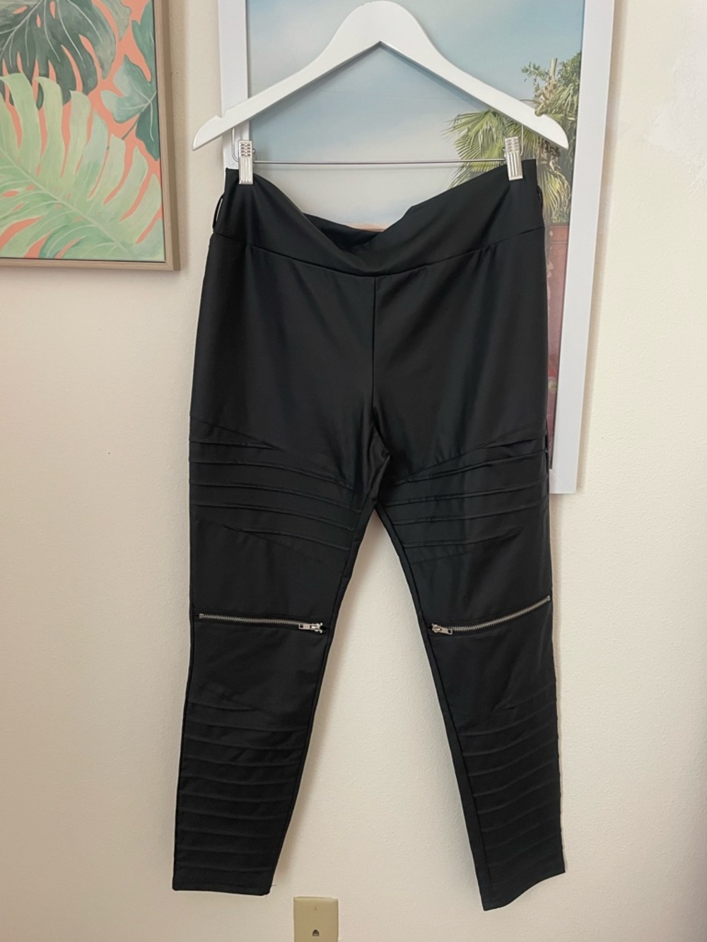 Killstar Into The Void Faux Zipper Moto Leggings in Black XL *NO HARNESS BELT*